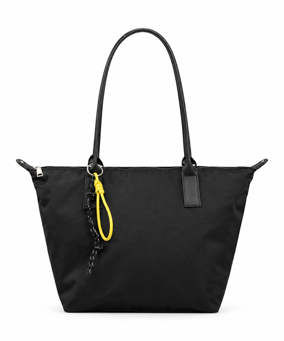 Siyah shopper tote çanta, düz beyaz fon