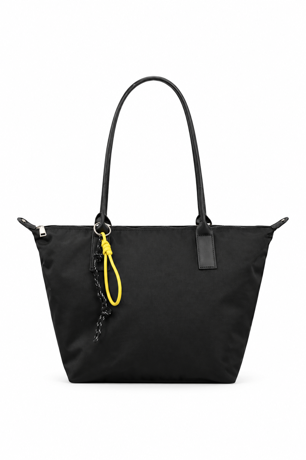 Siyah shopper tote çanta, düz beyaz fon