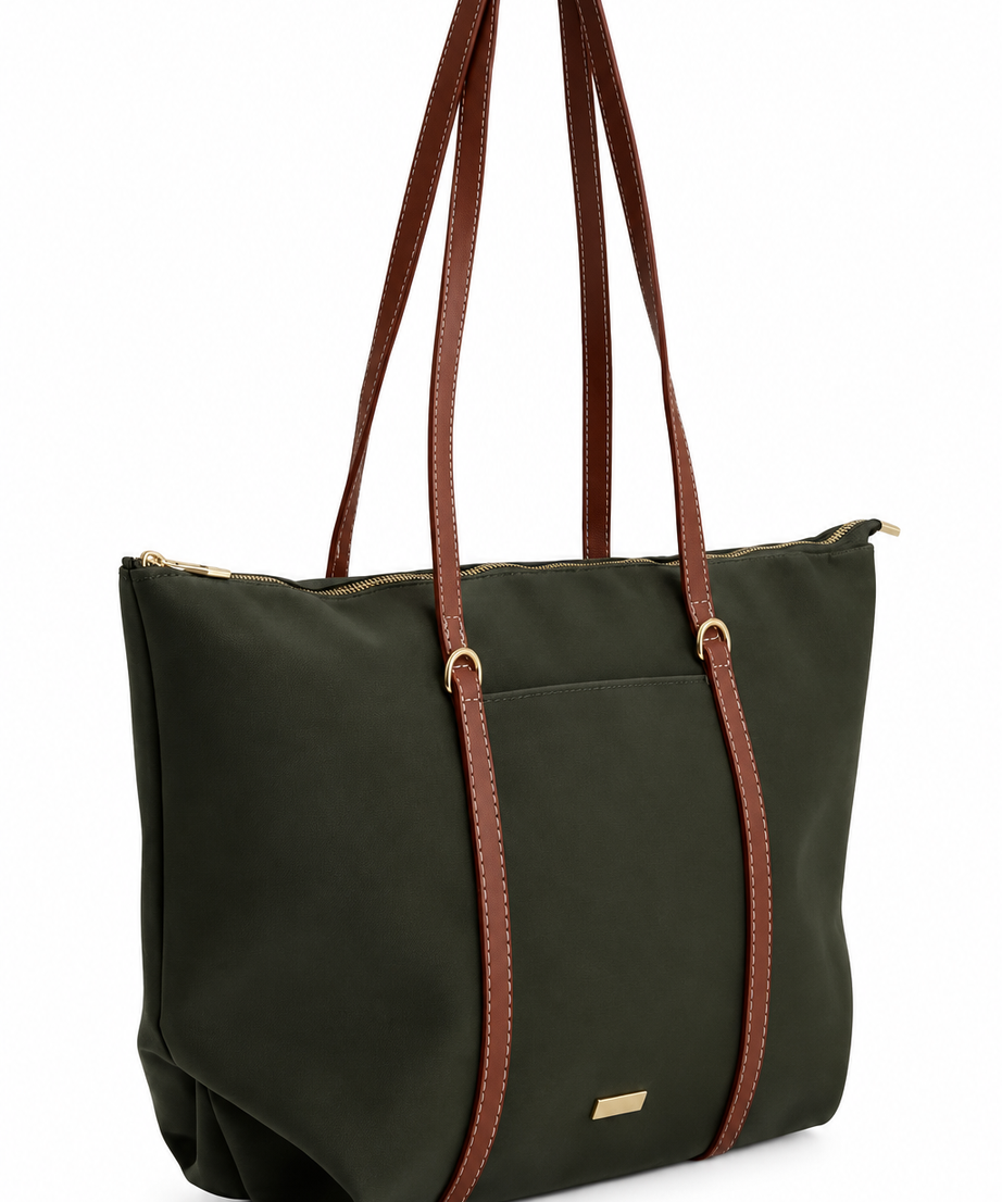 Haki shopper çanta beyaz fon