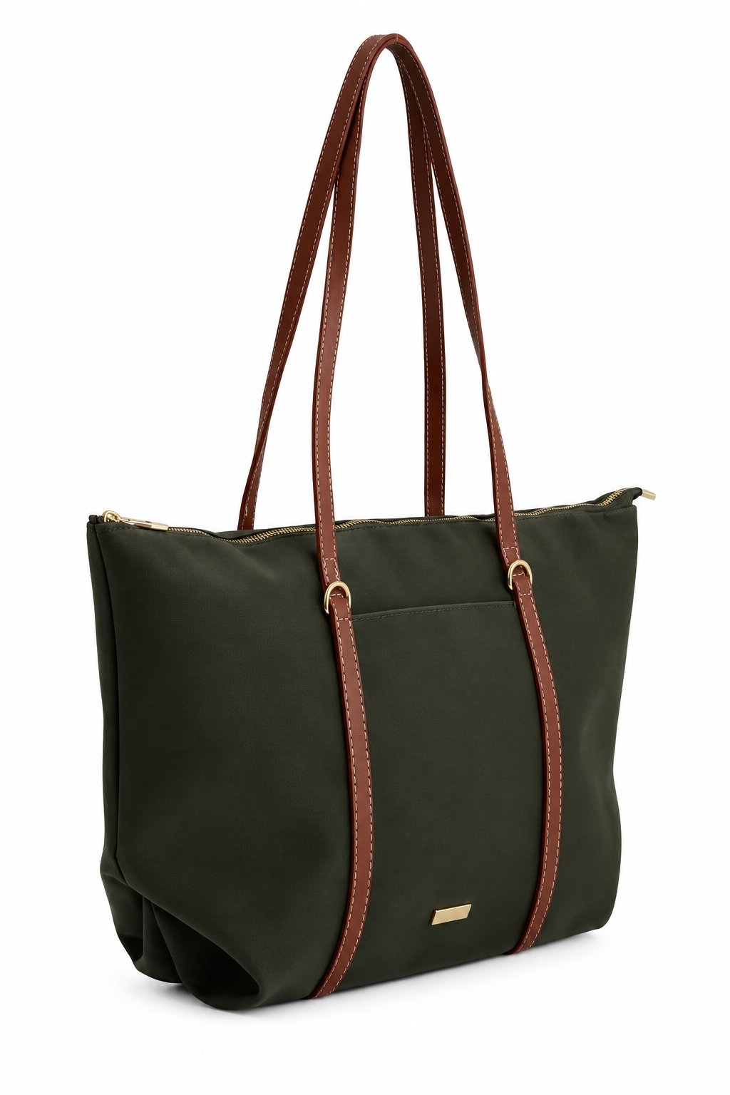 Haki shopper çanta beyaz fon