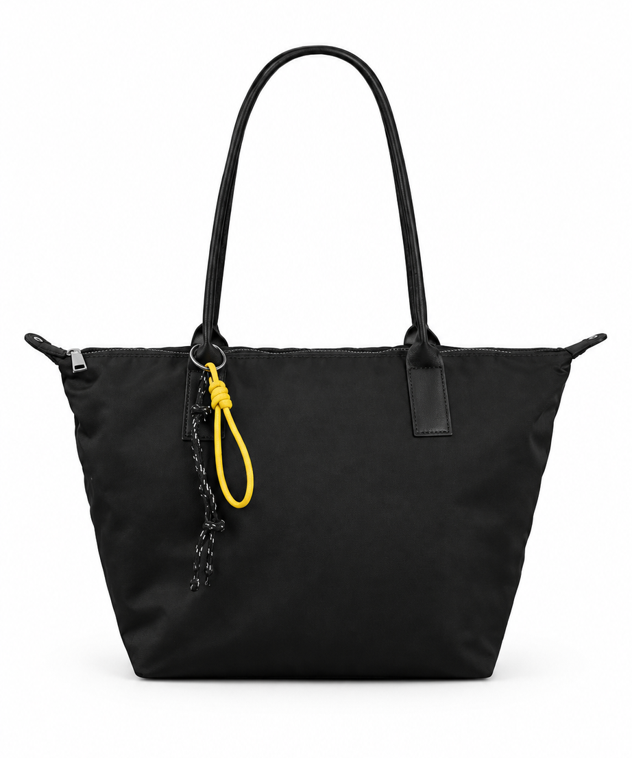 Siyah shopper tote çanta, düz beyaz fon