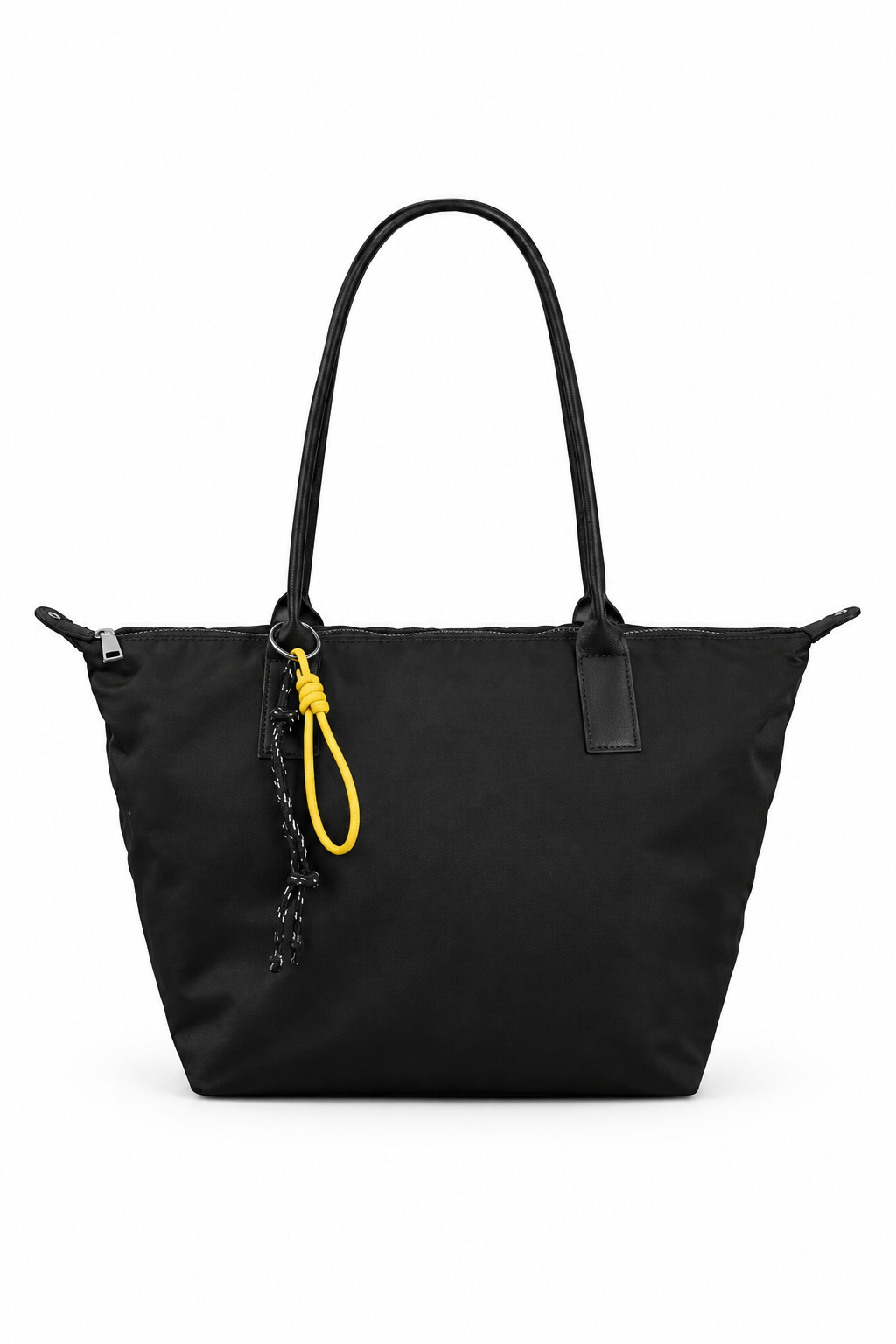 Siyah shopper tote çanta, düz beyaz fon