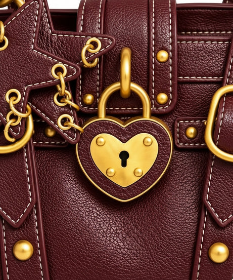 Kısche Kalp Kilitli Charm Detaylı Premium Çanta KISCHE-001 - BORDO