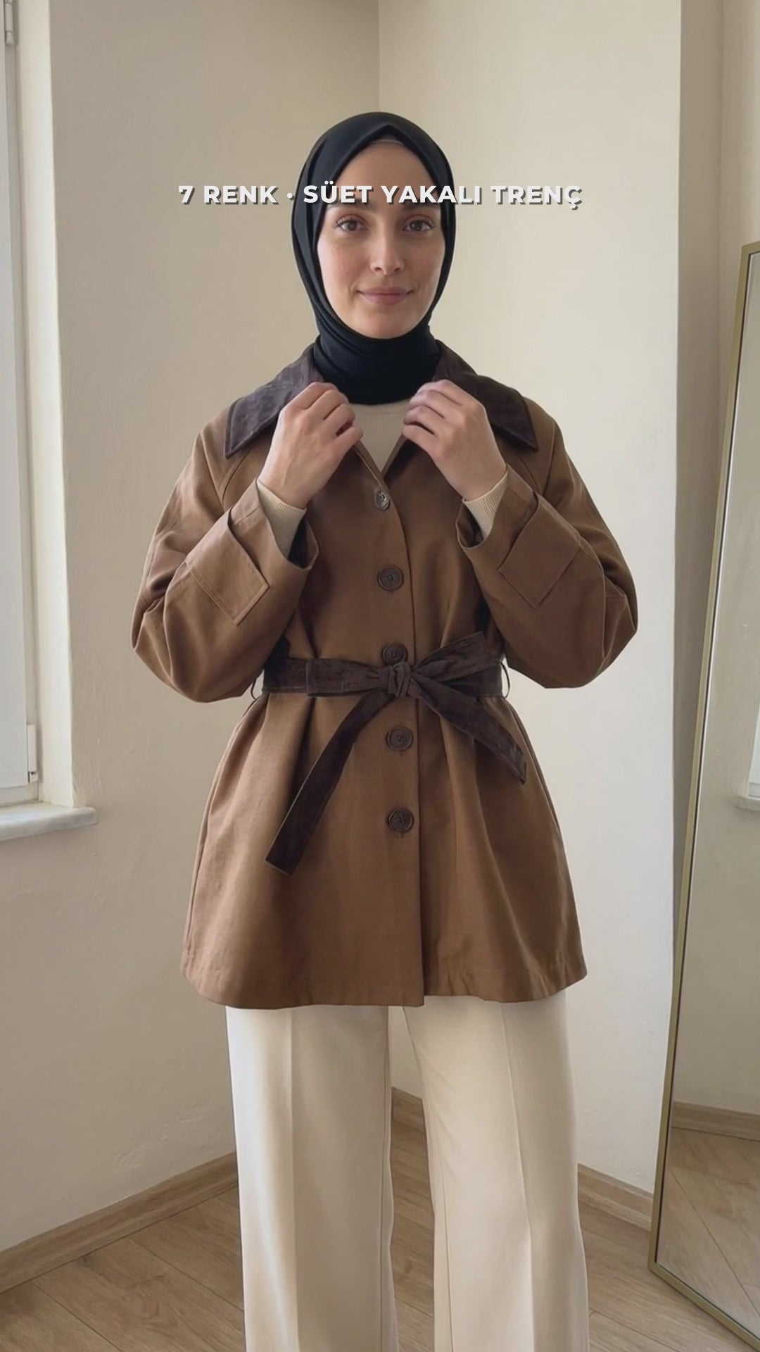 Süet Yakalı Oversize Trenç - Elif video