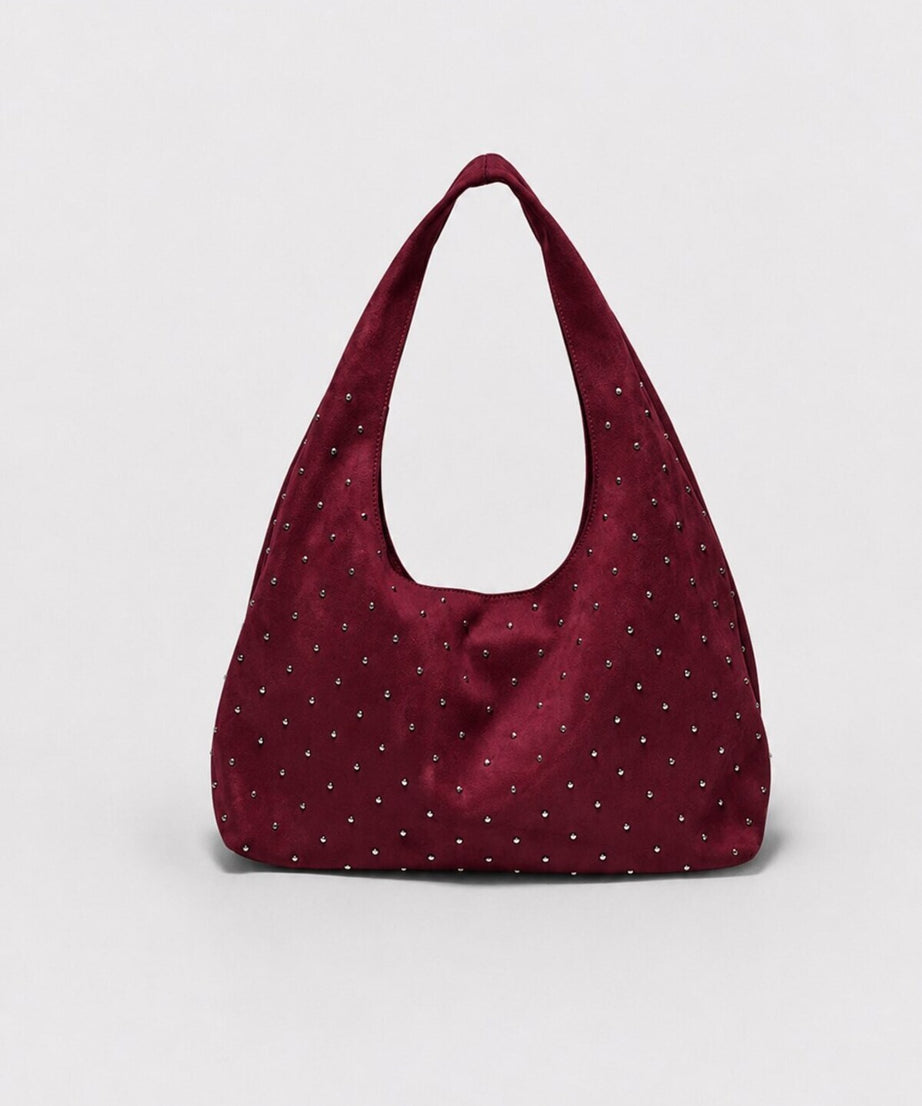 Süet Shopper Omuz Çantası Bordo