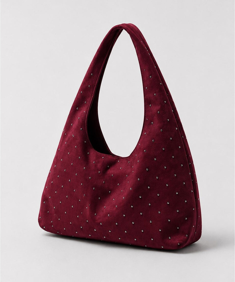 Süet Shopper Omuz Çantası Bordo
