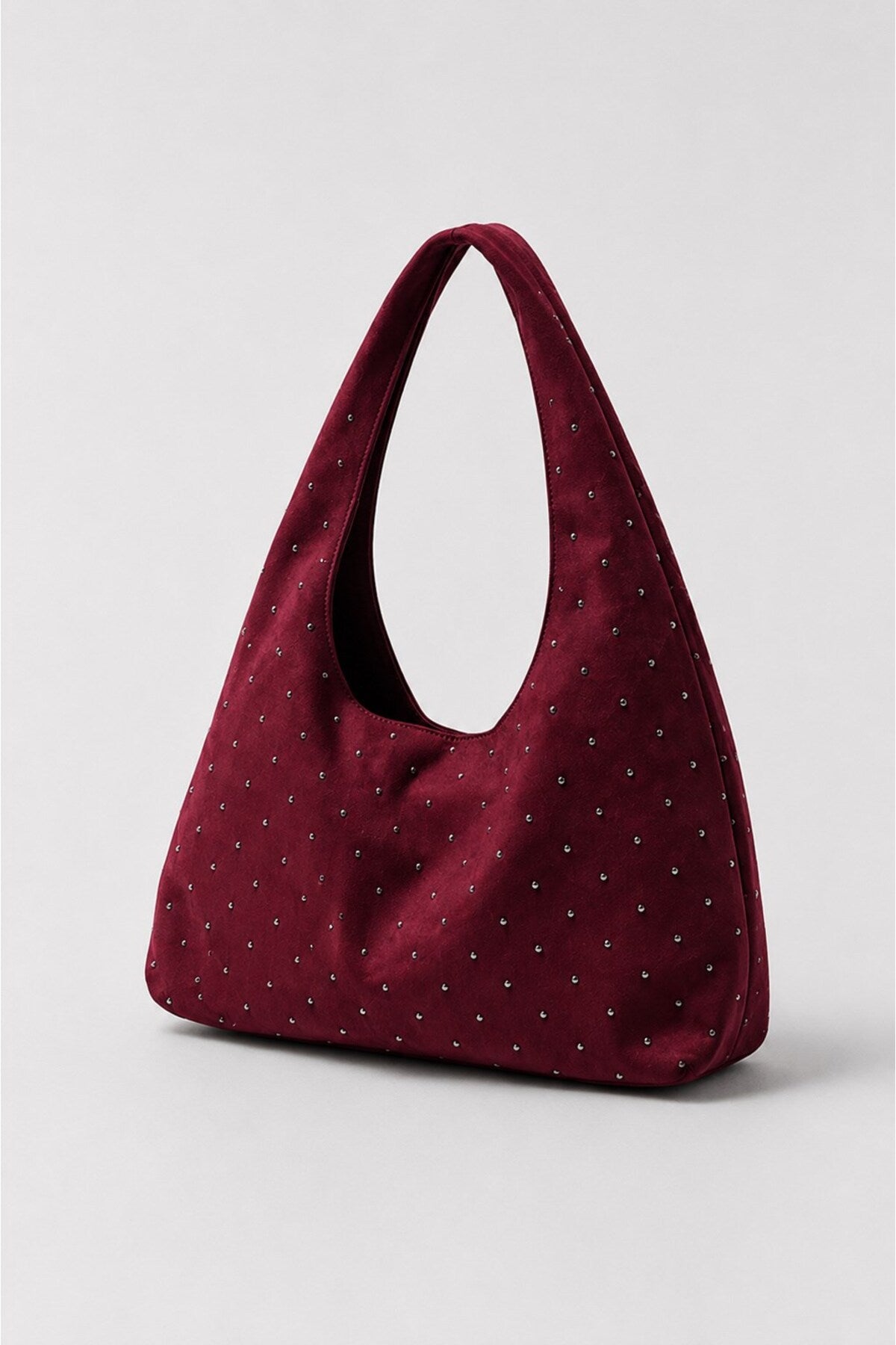 Süet Shopper Omuz Çantası Bordo