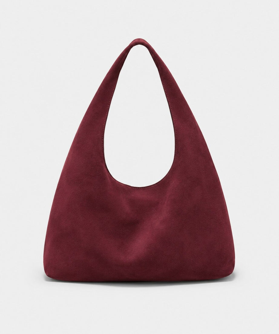 Süet Shopper Omuz Çantası Bordo