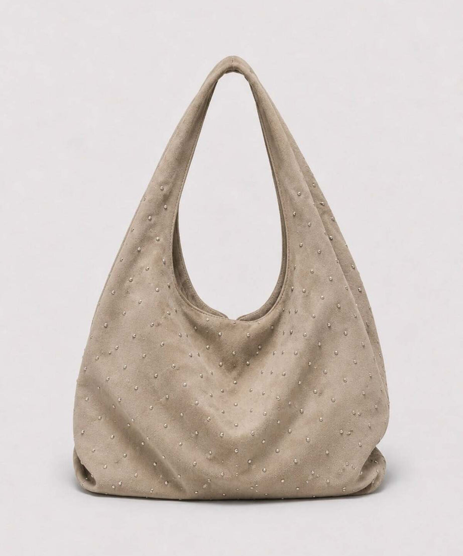 Süet Shopper Omuz Çantası Gri