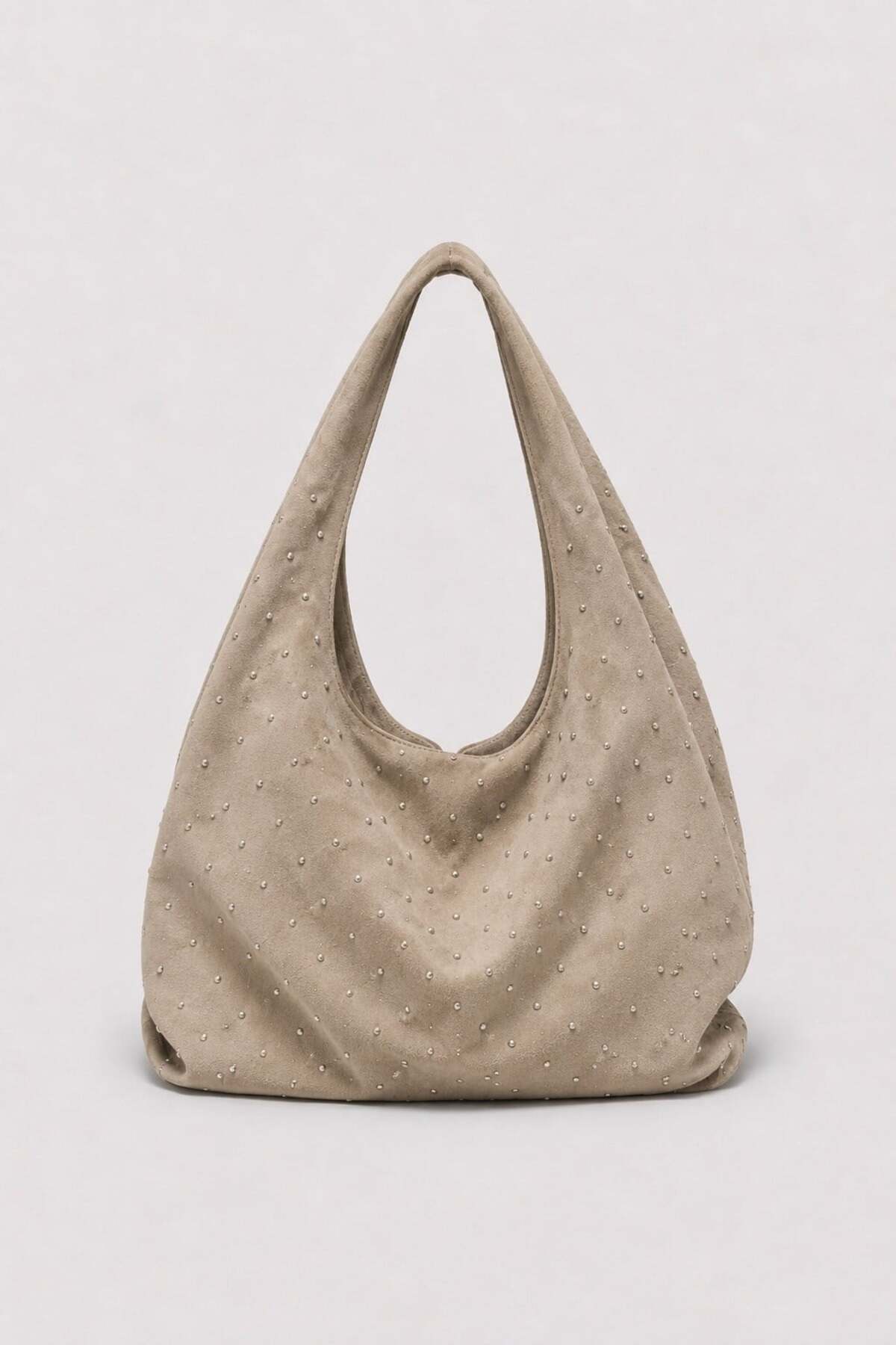 Süet Shopper Omuz Çantası Gri