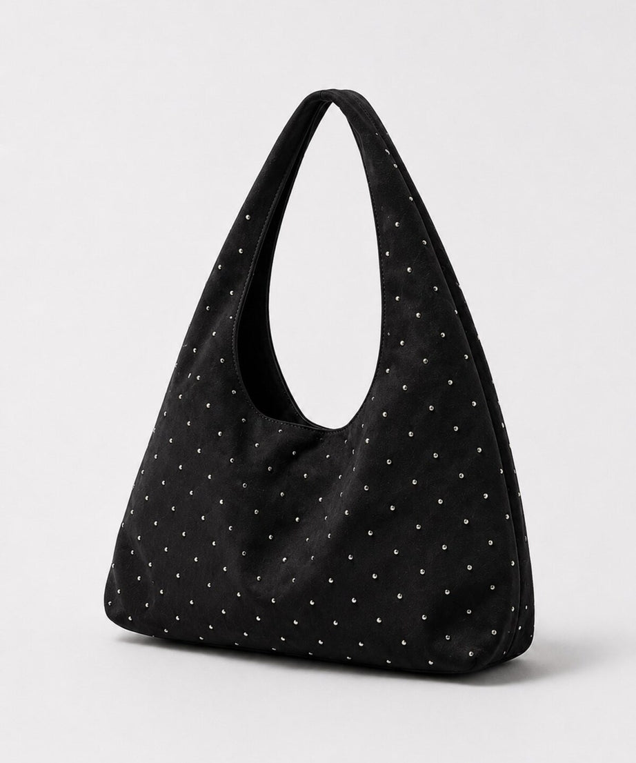 Süet Shopper Omuz Çantası Siyah