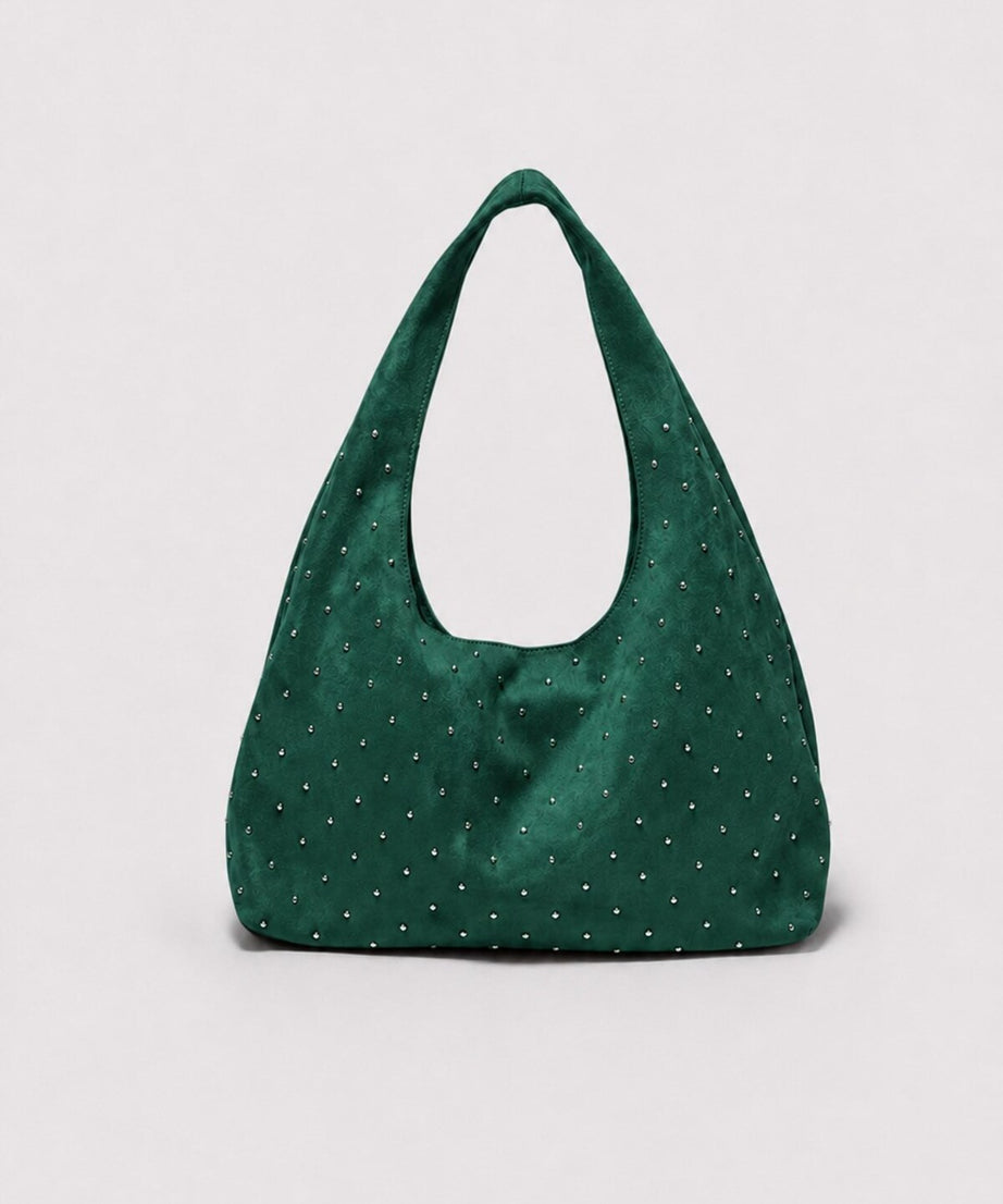 Süet Shopper Omuz Çantası Yeşil