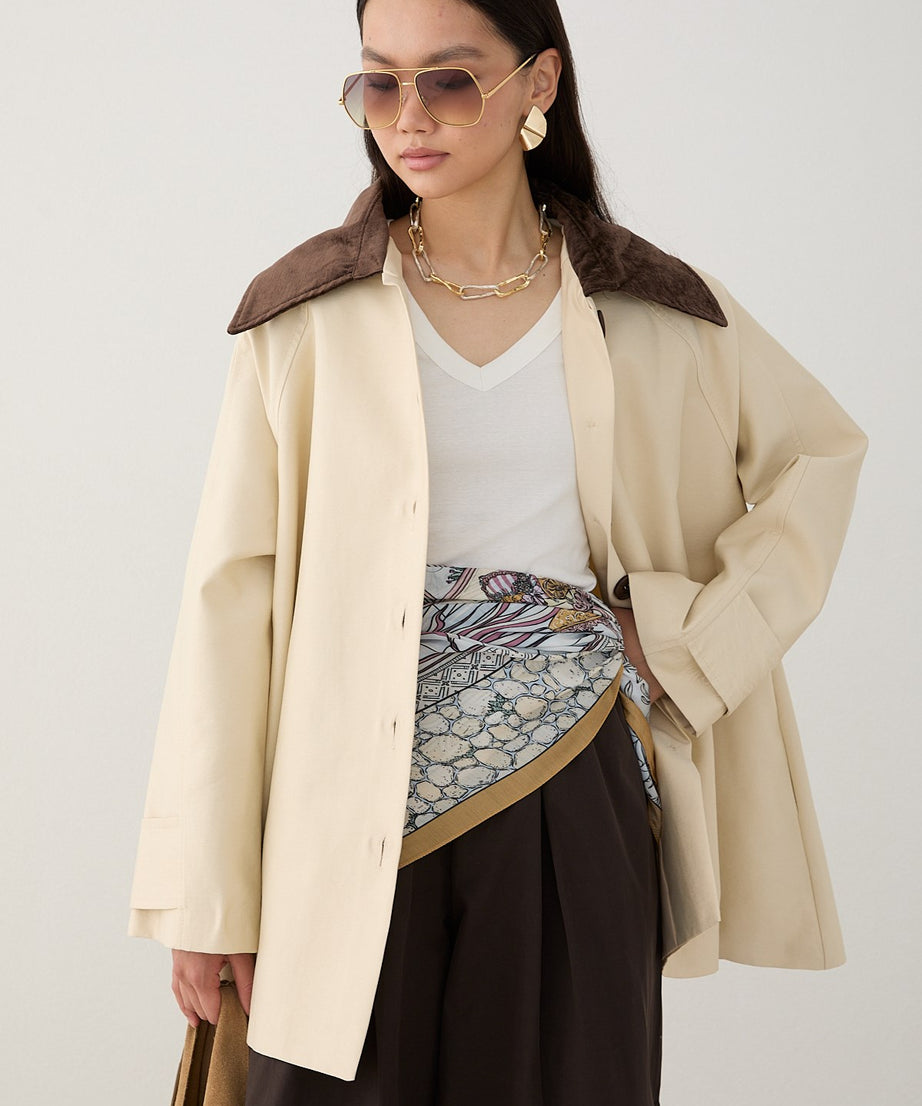Süet Yakalı Oversize Trenç - Bej