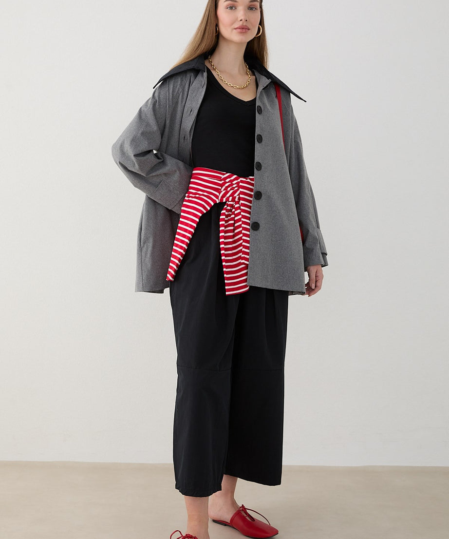 Süet Yakalı Oversize Trenç - Gri
