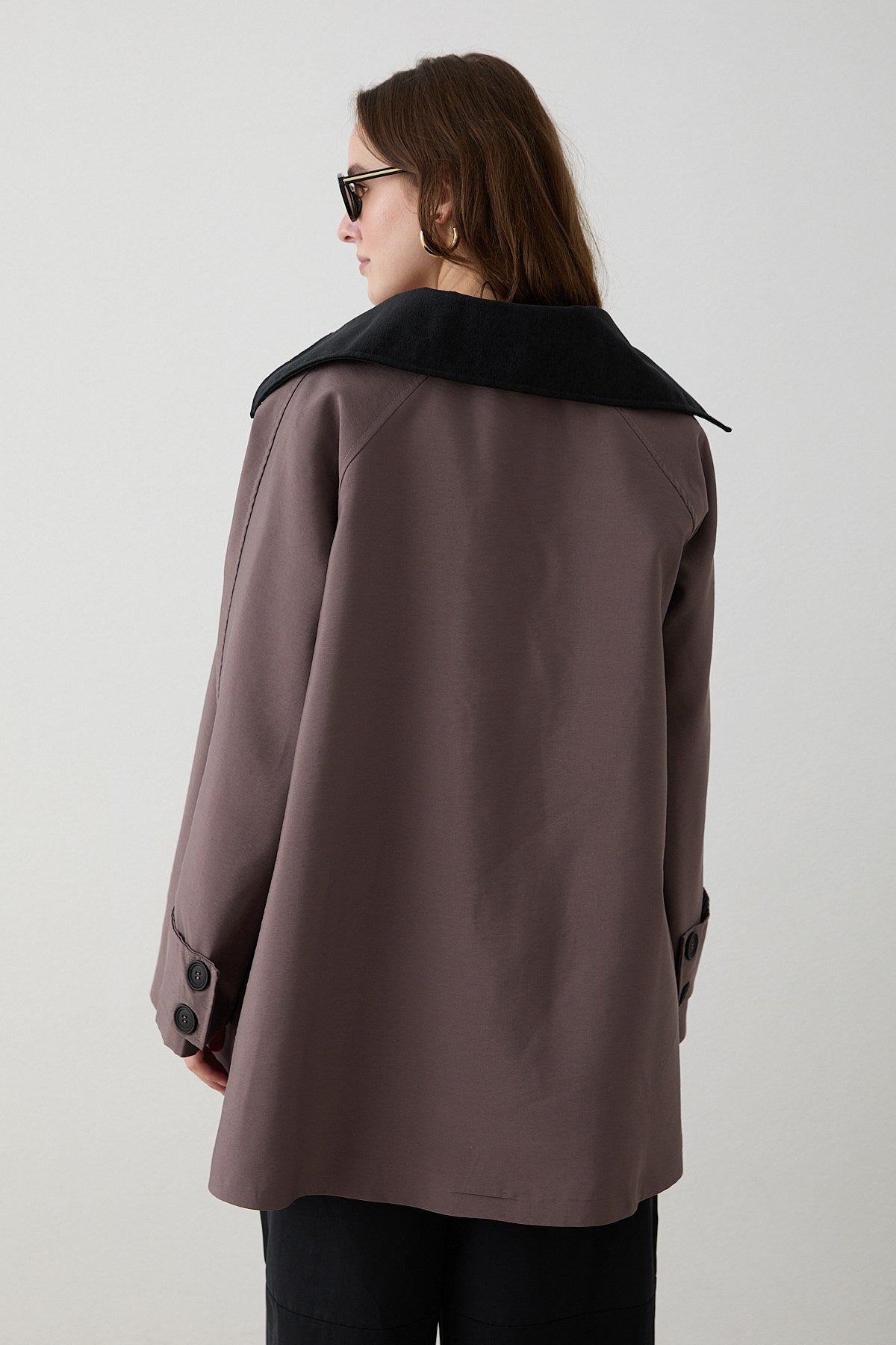 Süet Yakalı Oversize Trenç - Gül