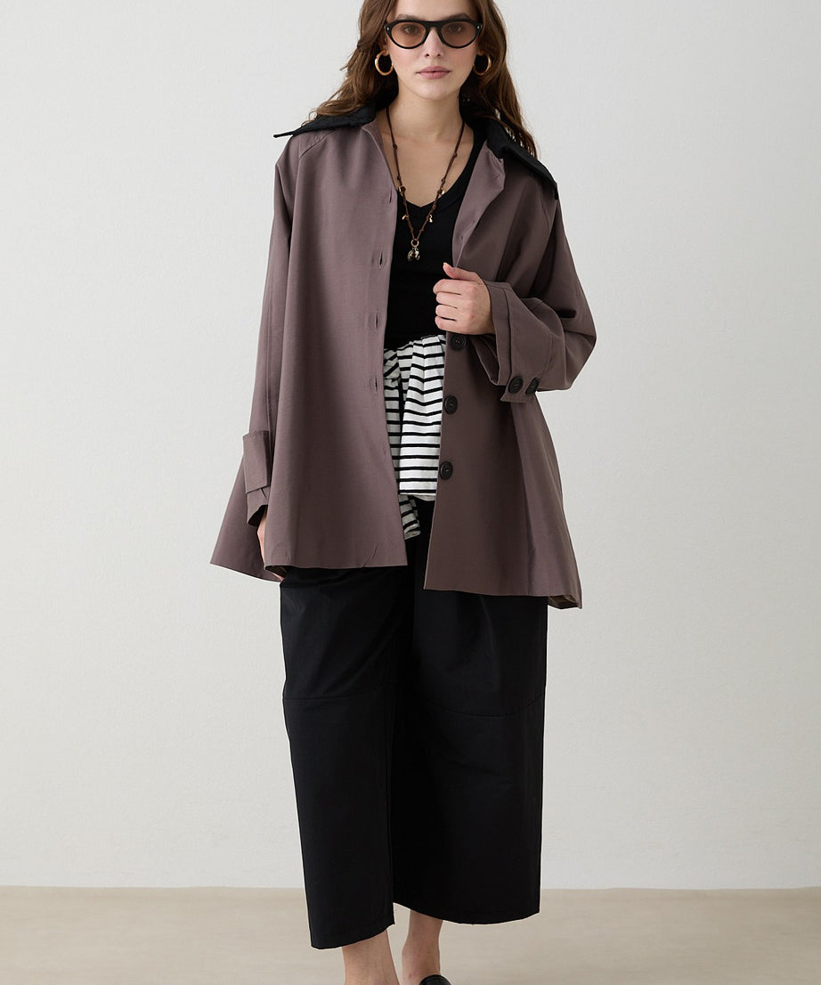 Süet Yakalı Oversize Trenç - Gül