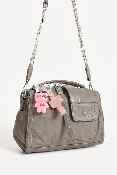 Suni Deri Omuz Çantası anahtarlık hediyeli (Model: 571-13-17E) - Gri