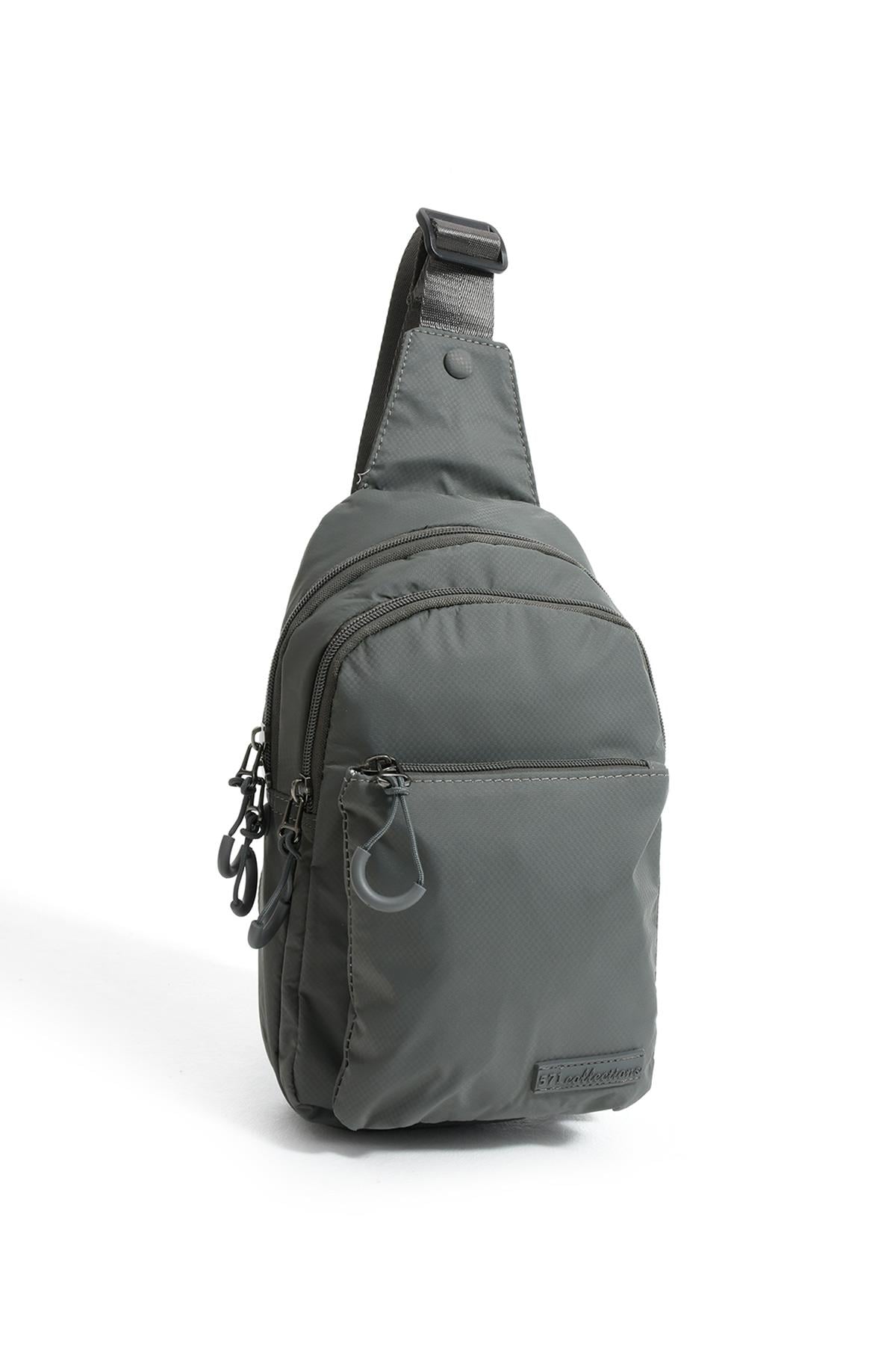 Üç Bölmeli Unisex Bodybag Gri detay 3