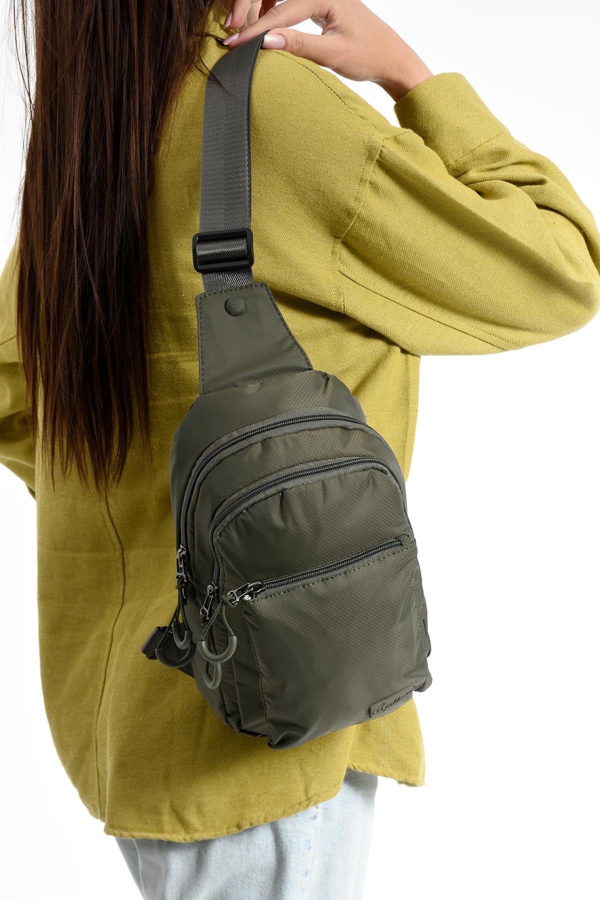 Üç Bölmeli Unisex Bodybag Haki detay