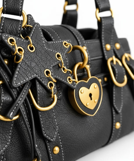 Kısche Kalp Kilitli Charm Detaylı Premium Çanta KISCHE-001 - SİYAH