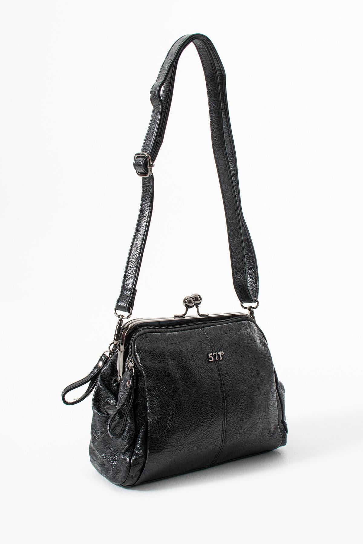 Yıkama Deri Klipsli Fermuarlı 3 Bölmeli Burslu Omuz Çantası (571-13T)